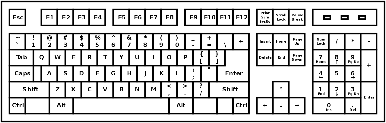 Black and white diagram of QUERTY computer keyboard