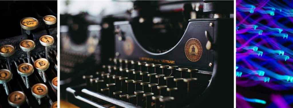 Old typewriter keys, vintage typewriter, & neon type keys