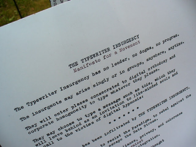 Close up of Typewriter Manifesto typed on paper