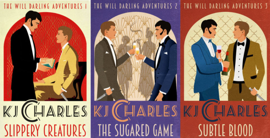 Covers of KJ Charles books showing Darling & Kim Secretan facing each other 
