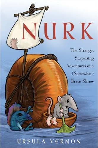 Cover of Nurk shows main character rowing a snail shell boat