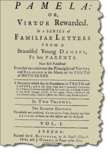 Title page of the second edition of Samuel Richardson's epistolary novel Pamela; or, Virtue Rewarded (1740)
