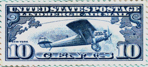 American postage stamp showing Charles Lindbergh's airplane