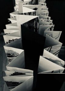 Top view of a leporello book art work.